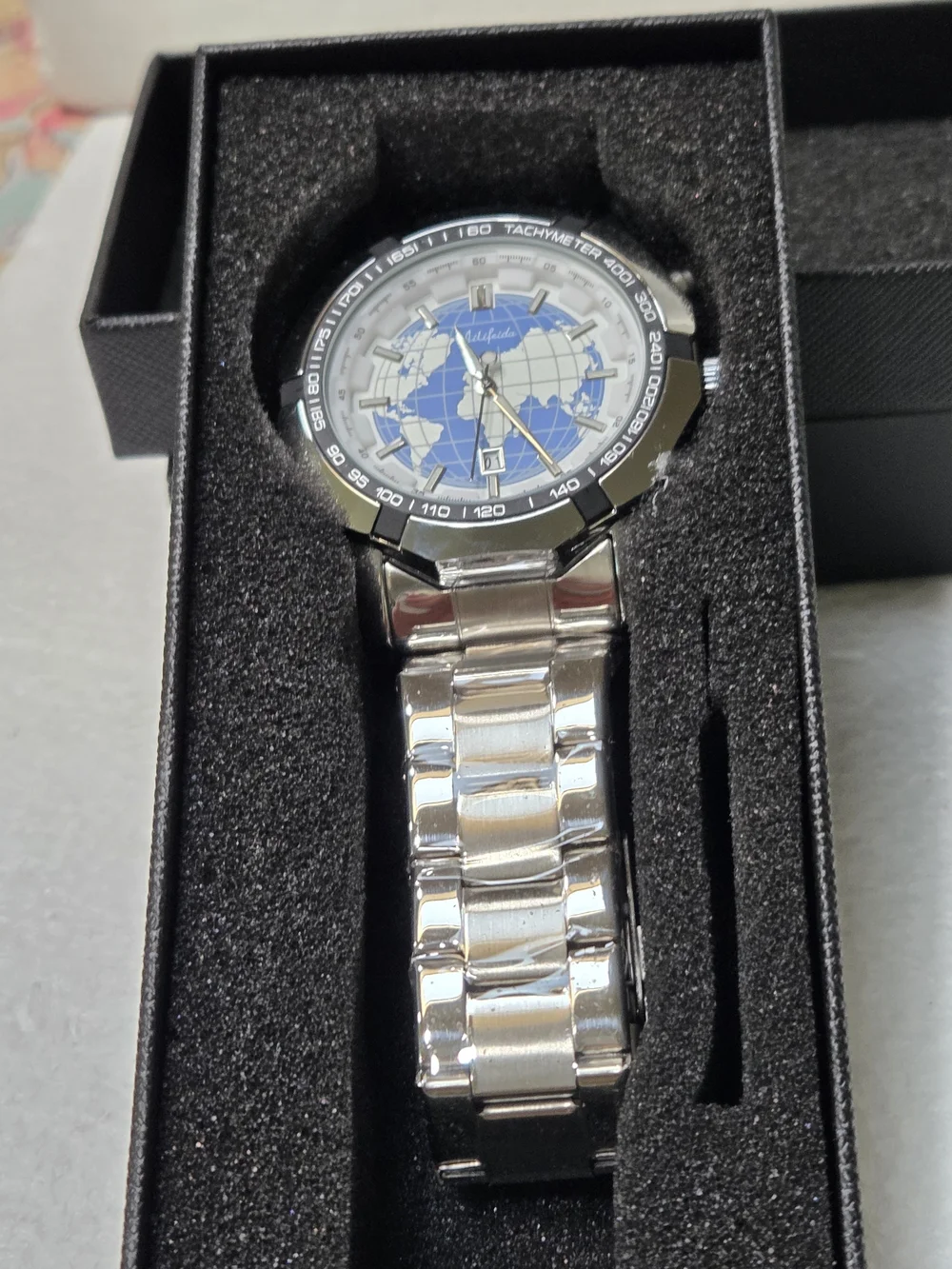 Automatic AILIFEIDA  Blue & Silver World Map Skeleton Mens Watch